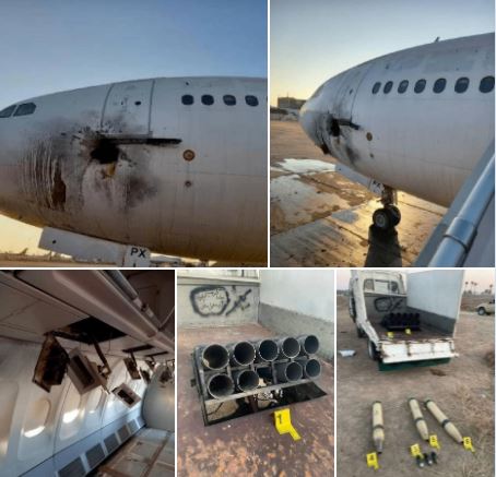 تداولت وسائل إعلام عراقية صورًا قيل إنها لآثار القصف الصاروخي الذي تعرض له مطار بغداد الدولي