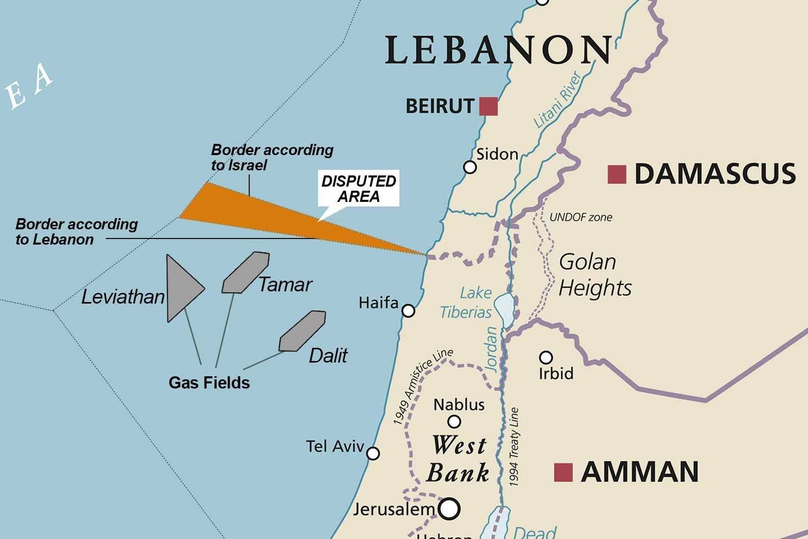خريطة توضح النزاع الحدودي بين لبنان وإسرائيل